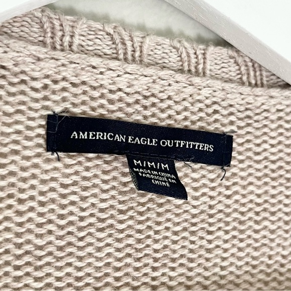 American Eagle Wool Blend Open Waterfall Fringe‎ Cardigan Aztec Tan Black Medium - Picture 6 of 10